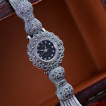 Load image into Gallery viewer, Handmade Vintage Thai Silver Bracelet Watch with Zircon Solid 925 Sterling Silver Bracelet for Women's Luxury Jewelry
