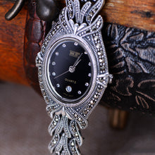 Load image into Gallery viewer, Handmade Woven Thai Silver Bracelet Watch with Zircon Solid 925 Sterling Silver Bracelet for Women's Quartz Watch