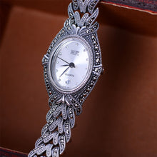 Load image into Gallery viewer, Handmade Woven Thai Silver Bracelet Watch with Zircon Solid 925 Sterling Silver Bracelet for Women's Quartz Watch