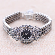 Carica l'immagine nel visualizzatore di Gallery, Handmade Woven Thai Silver Zircon Bracelet Watch Solid 925 Sterling Silver Bracelet for Women's Quartz Watch