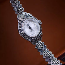 Load image into Gallery viewer, Handmade Woven Vintage Thai Silver Bracelet Watch with Zircon Solid 925 Sterling Silver Fine Jewelry for Women
