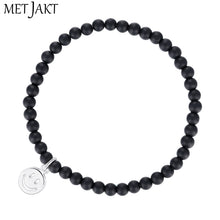 Carica l'immagine nel visualizzatore di Gallery, Natural Obsidian Beads Handmade Elastic Charm Bracelets and 925 Sterling Silver Smile Pendant for Unisex Jewelry