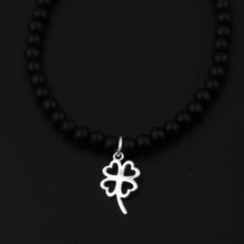 Carica l'immagine nel visualizzatore di Gallery, Natural Obsidian Beads Handmade Elastic Charm Bracelets and 925 Sterling Silver Smile Pendant for Unisex Jewelry