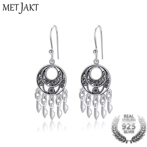Real 925 Sterling Silver Vintage Drop Earrings&Pendant Hook Earring for Women Ethnic Retro Style Jewelry