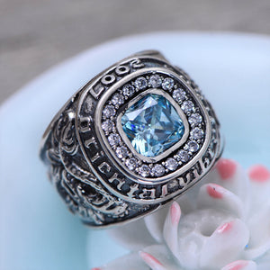 S925 Sterling Silver Blue Topaz Ring & Hand Carved Dragon and Tiger Rings for Men Vintage Thai Silver Fine Jewelry
