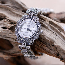 Load image into Gallery viewer, Vintage Handmade Woven Thai Silver Zircon Bracelet Watch 925 Sterling Silver Bracelet for Women's Luxury Quartz Watch