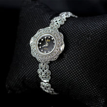 Load image into Gallery viewer, Vintage Quartz Bracelet Watch with Zircon Solid 925 Sterling Silver Bracelet for Women's Luxury Thai Silver Jewelry