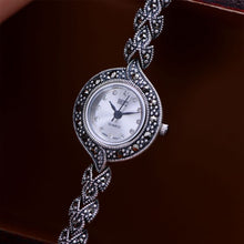 Load image into Gallery viewer, Vintage Thai Silver Zircon Bracelet Watch Solid 925 Sterling Silver Clover Bracelets for Women's Fine Jewelry