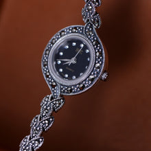 Load image into Gallery viewer, Vintage Thai Silver Zircon Bracelet Watch Solid 925 Sterling Silver Clover Bracelets for Women's Fine Jewelry