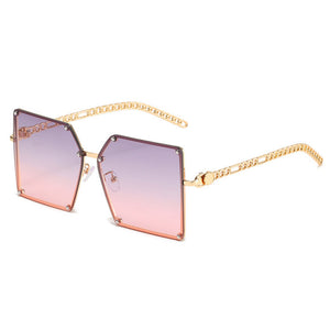 Occhiali da sole quadrati con montatura grande in metallo Occhiali da sole a catena da donna Occhiali da sole femminili Brand Gradient Retro Designer Oculos De Sol 