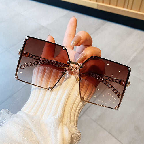 Occhiali da sole quadrati con montatura grande in metallo Occhiali da sole a catena da donna Occhiali da sole femminili Brand Gradient Retro Designer Oculos De Sol 