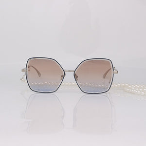 Metal Butterfly sunglasses women with pearls chain cutout lenses