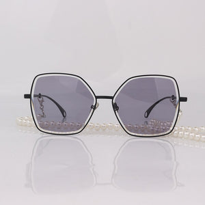 Metal Butterfly sunglasses women with pearls chain cutout lenses