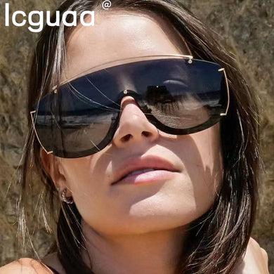 Metal Frame One-Pieces Sunscreen Shades Summer Beach Party Oversize Steampunk Vintage Sunglasses Women Fashion