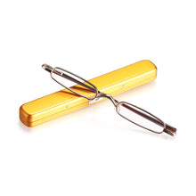 Load image into Gallery viewer, Metal Frame Spring Hinge Readers Eyeglasses with Portable Pen Clip Case Mini Reading Glasses Blue Light Blocking