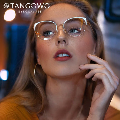 Metal Glasses Frame Women New Fashion Cat Eye Round Glasses Vintage Optical Eyewear Myopia Alloy Prescription Eyeglasses