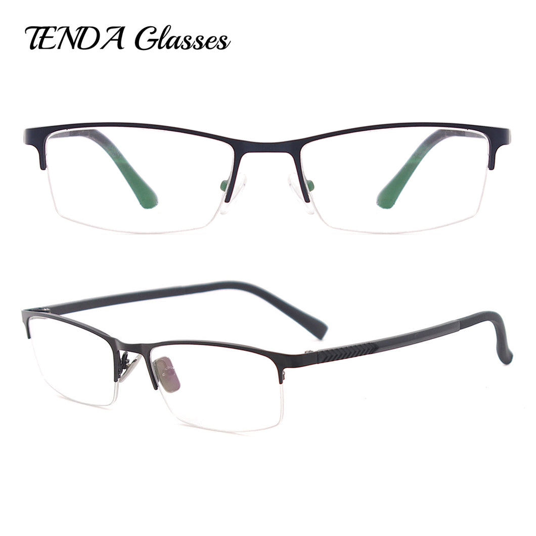 Metal Half Rim Spectacles Men Classic Eyeglass Frame For Myopia & Reading Prescription Lenses