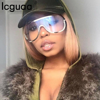 Metal Oversized Clear Sunglasses Women Semi-Rimless Goggles Shield Designer Big Shades Sun Protection GlassesFemale