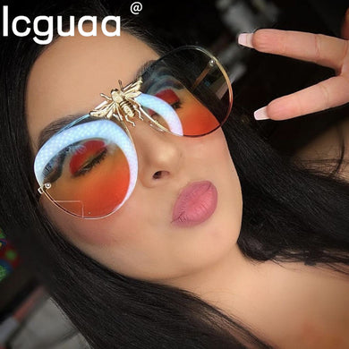 Metal Punk Round Sunglasses With Bee Women 2023 Vintage  Brand Designer Gradient Shades Lens Ladies UV400 Oculos