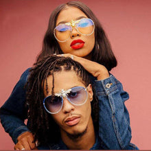 Load image into Gallery viewer, Metal Punk Round Sunglasses With Bee Women 2023 Vintage  Brand Designer Gradient Shades Lens Ladies UV400 Oculos