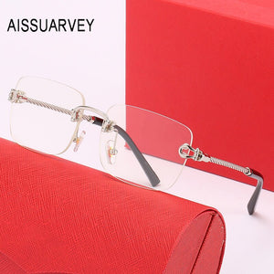 Metal Rimless Frames for Men Rectangle Optical Eyeglasses Prescription Eye Glasses Frame with Clear Lenses Golden Silver
