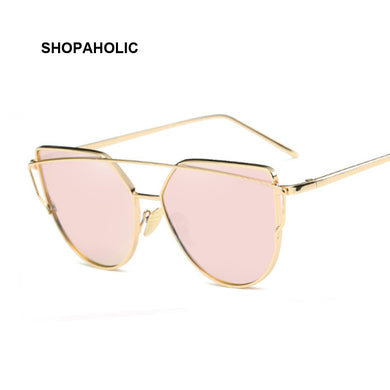 Metal Sunglasses Women  Cat Eye Brand Design Mirror Rose Gold Vintage Cateye Sun Glasses Female Eyewear