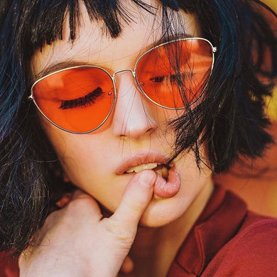 Metal Sunglasses Women  Cat Eye Brand Design Mirror Rose Gold Vintage Cateye Sun Glasses Lady Eyewear