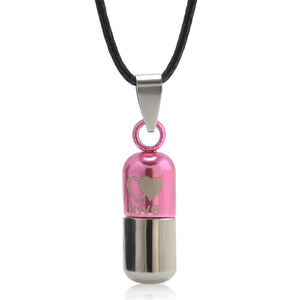 Metal Urn Cremation Save Love Can Open Pills Pendant Necklace Ash Holder Mini Keepsake Jewelry Silver