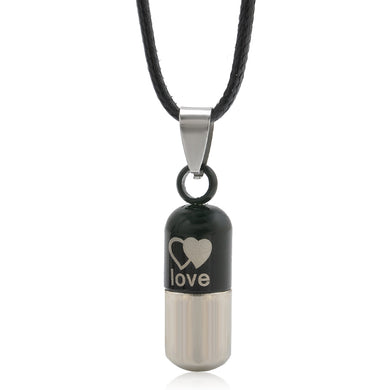 Metal Urn Cremation Save Love Can Open Pills Pendant Necklace Ash Holder Mini Keepsake Jewelry Silver