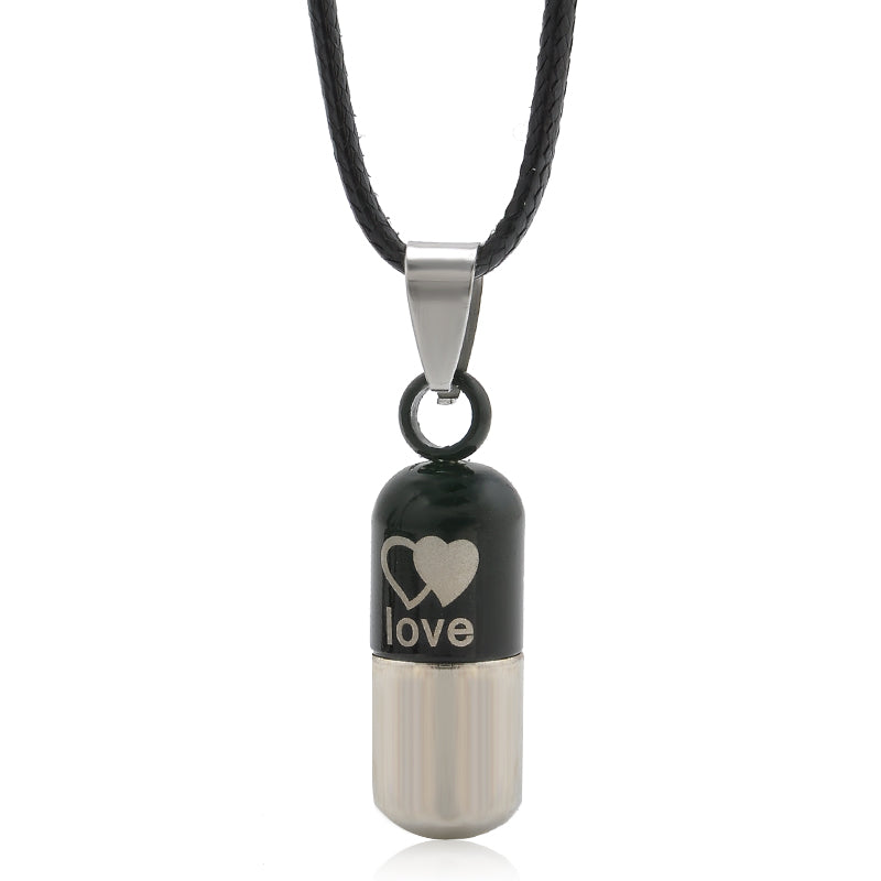 Metal Urn Cremation Save Love Can Open Pills Pendant Necklace Ash Holder Mini Keepsake Jewelry Silver