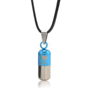 Metal Urn Cremation Save Love Can Open Pills Pendant Necklace Ash Holder Mini Keepsake Jewelry Silver