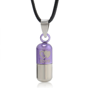 Metal Urn Cremation Save Love Can Open Pills Pendant Necklace Ash Holder Mini Keepsake Jewelry Silver