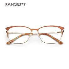 Load image into Gallery viewer, Metal Women Eye Glasses Frames for Women Cat Eye Transparent Glasses Frame Brown Color  Design#TF2193C2