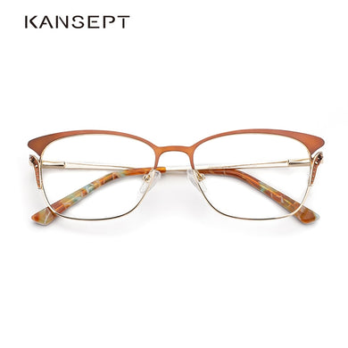 Metal Women Eye Glasses Frames for Women Cat Eye Transparent Glasses Frame Brown Color  Design#TF2193C2