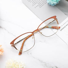 Load image into Gallery viewer, Metal Women Eye Glasses Frames for Women Cat Eye Transparent Glasses Frame Brown Color  Design#TF2193C2
