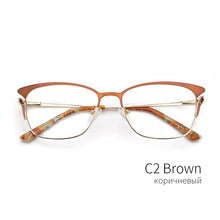Load image into Gallery viewer, Metal Women Eye Glasses Frames for Women Cat Eye Transparent Glasses Frame Brown Color  Design#TF2193C2