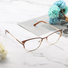 Load image into Gallery viewer, Metal Women Eye Glasses Frames for Women Cat Eye Transparent Glasses Frame Brown Color  Design#TF2193C2