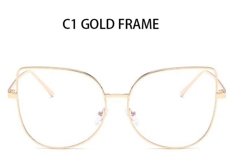 Metal cat eye Glasses transparent Gold Frame Glasses Optics Eyeglasses Clear Lens Women Men Fake Glasses Female UV400