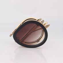 Load image into Gallery viewer, Metal frame folding sunglasses women  pilot stye sunglasses for men with gold metal embossed temples