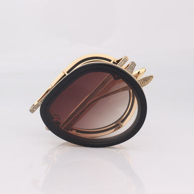 Metal frame folding sunglasses women  pilot stye sunglasses for men with gold metal embossed temples