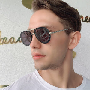 Metal frame folding sunglasses women  pilot stye sunglasses for men with gold metal embossed temples