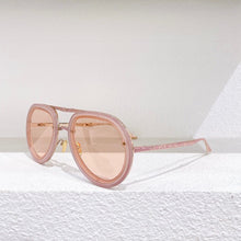Load image into Gallery viewer, Metal frame folding sunglasses women  pilot stye sunglasses for men with gold metal embossed temples