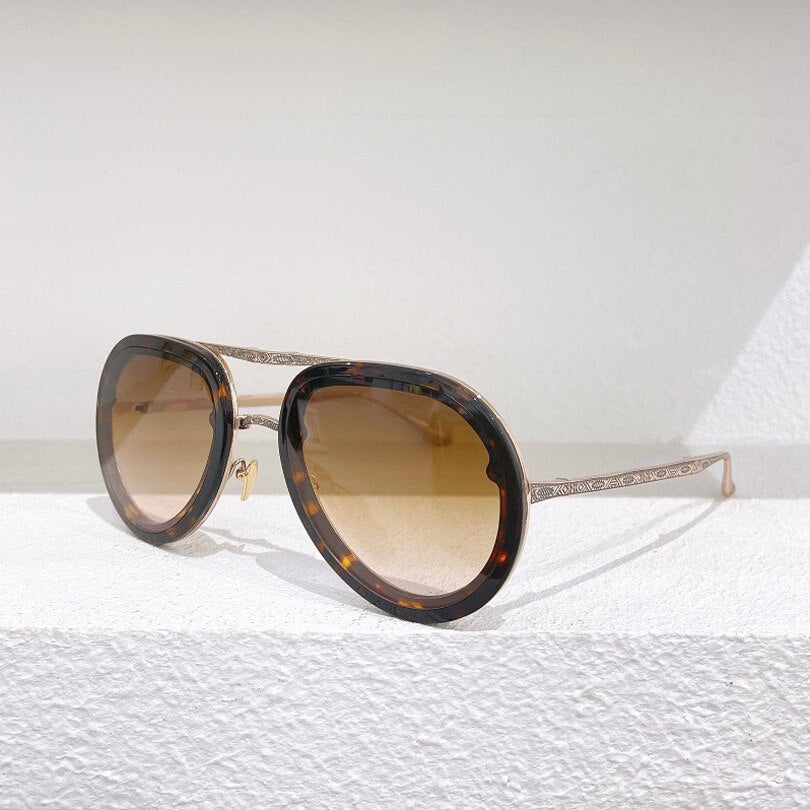 Metal frame folding sunglasses women  pilot stye sunglasses for men with gold metal embossed temples