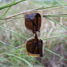 Load image into Gallery viewer, Metal temple big large butterfly translucent jelly color real Africa horn brown polarized sunglasses for women