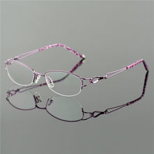 Carica l&#39;immagine nel visualizzatore di Gallery, Metel Alloy  Eyeglasses Half Rim Optical Frame Prescription Women Spectacle Reading Myopia Flower Eye Glasses Purple Blue  52223