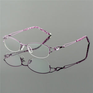 Metel Alloy  Eyeglasses Half Rim Optical Frame Prescription Women Spectacle Reading Myopia Flower Eye Glasses Purple Blue  52223