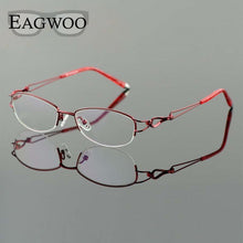 Load image into Gallery viewer, Metel Alloy  Eyeglasses Half Rim Optical Frame Prescription Women Spectacle Reading Myopia Flower Eye Glasses Purple Blue  52223