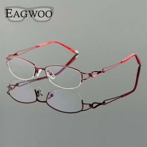 Metel Alloy  Eyeglasses Half Rim Optical Frame Prescription Women Spectacle Reading Myopia Flower Eye Glasses Purple Blue  52223