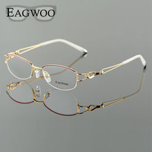Load image into Gallery viewer, Metel Alloy  Eyeglasses Half Rim Optical Frame Prescription Women Spectacle Reading Myopia Flower Eye Glasses Purple Blue  52223