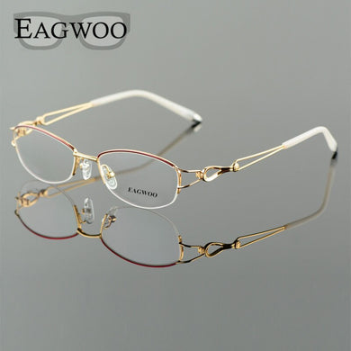 Metel Alloy  Eyeglasses Half Rim Optical Frame Prescription Women Spectacle Reading Myopia Flower Eye Glasses Purple Blue  52223